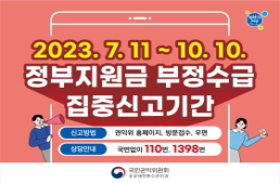 2023년 정부지원금 부정수급 집중신고기간 운영