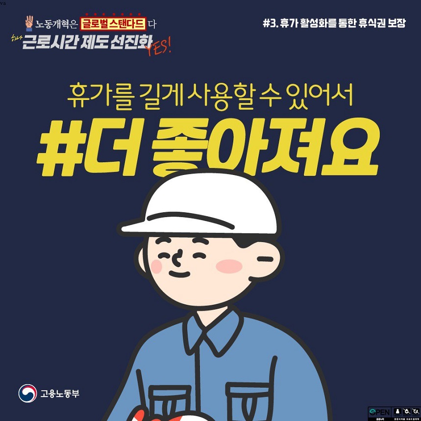 (1/5) 노동개혁은 글로벌 스탠다드다! 하나 근로시간 제도 선진화 YES! | #3. 휴가 활성화를 통한 휴식권 보장 | 휴가를 길게 사용할 수 있어서 #더 좋아져요 | 고용노동부