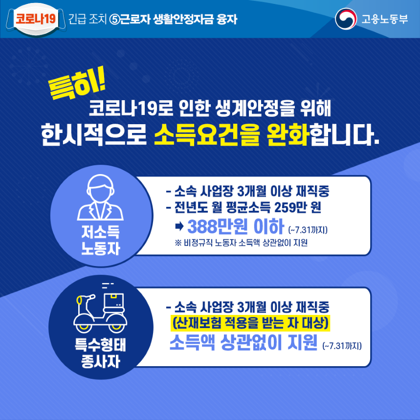 코로나19 긴급조치 (근로자 생활안정 자금 융자)