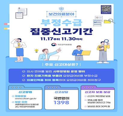 보건의료분야 부정수급 집중신고기간('25.11.17.~11.30.)