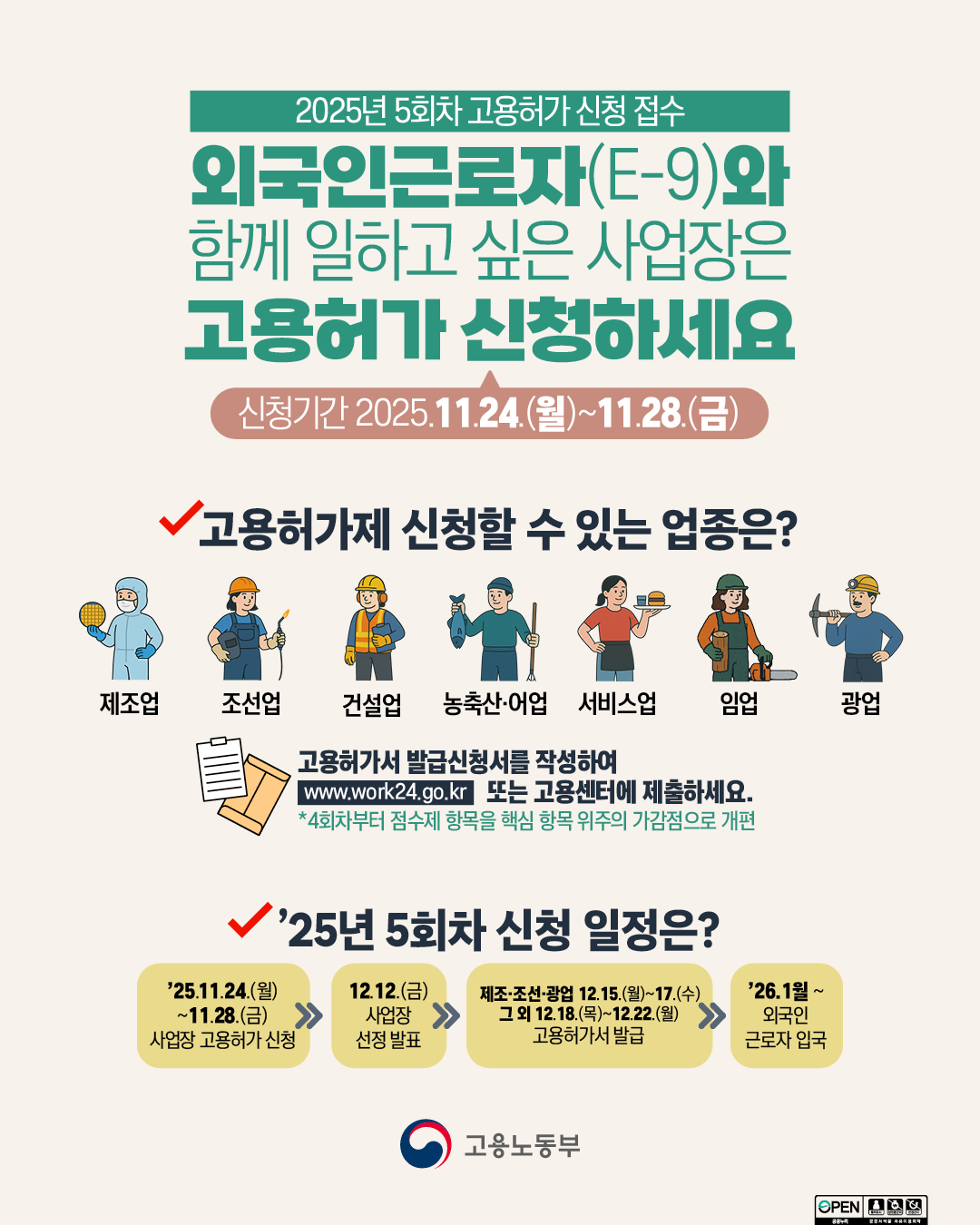 '25년 5회차 신규 외국인력 배정계획 안내