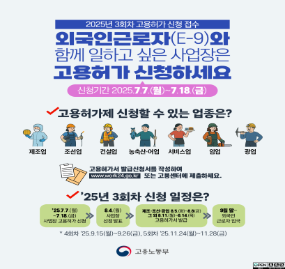 2025년도 3회차 신규 외국인력 배정계획 안내