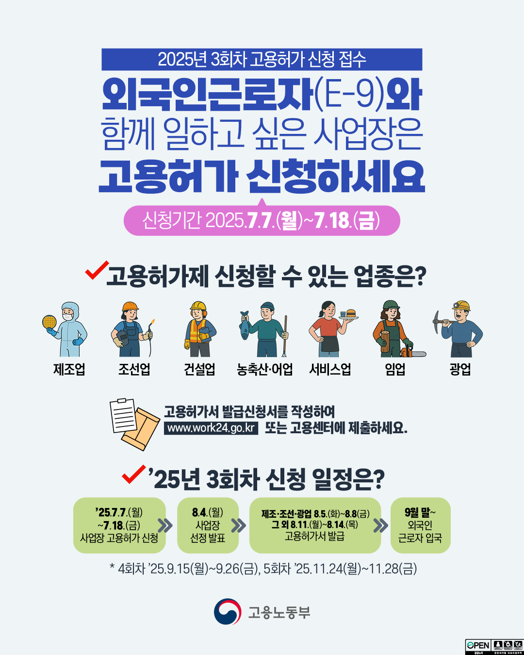 '25년 3회차 신규 외국인력 배정계획 안내