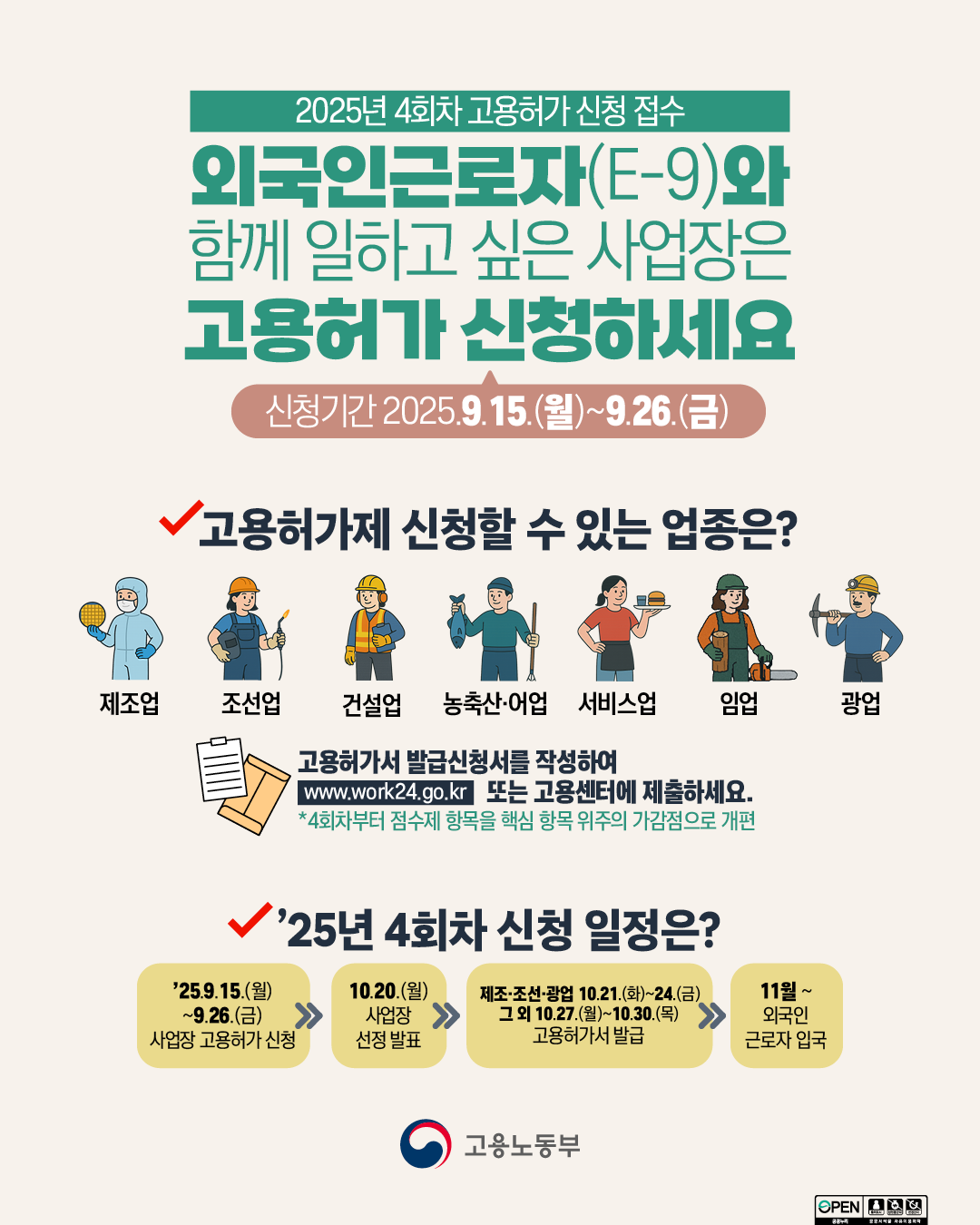 '25년 4회차 신규 외국인력 배정계획 안내